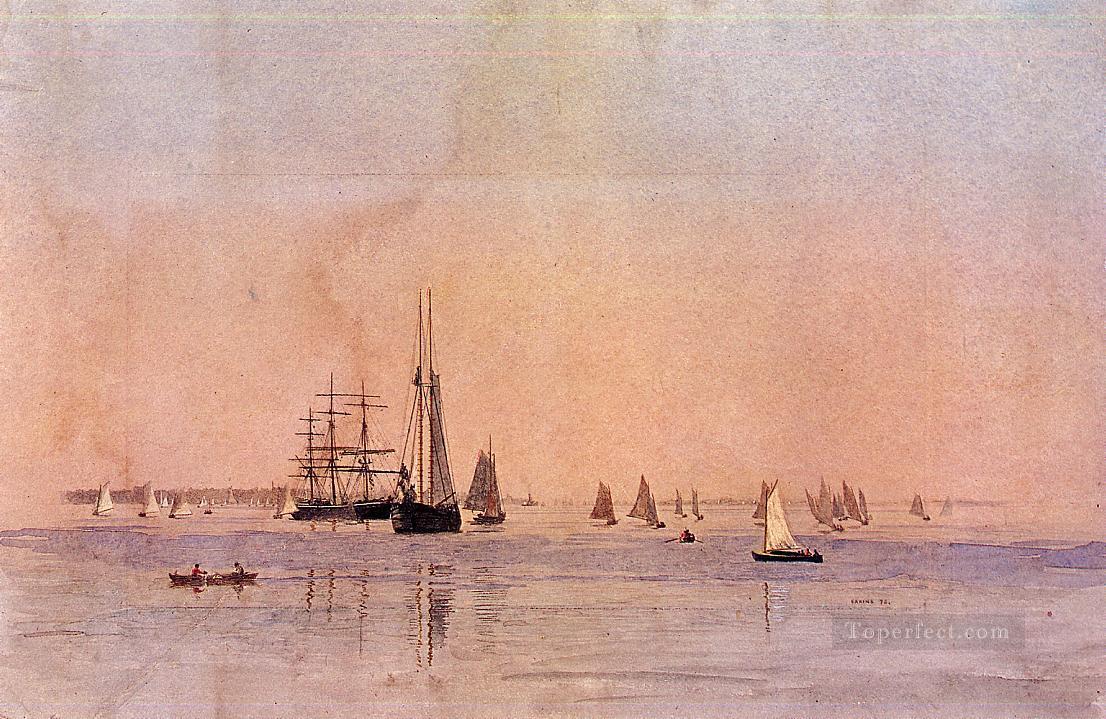 トーマス・イーキンスの漂流する海の風景油絵